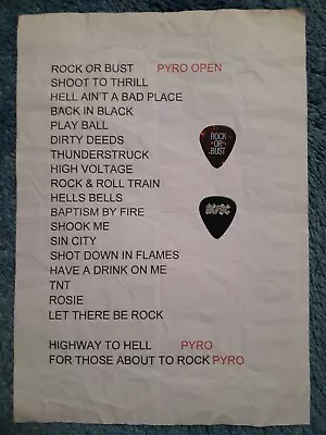 AC/DC Setlist Stage Used Rock Or Bust Tour 2015 Includes Two Guitar Picks (Rare) • $100