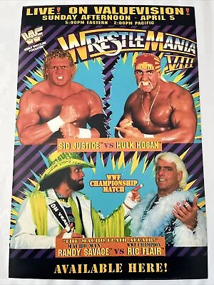 WWF Wrestlemania 8 Hulk Hogan PPV WWE Wrestling 12x18 Poster Savage Flair Sid • $15.99