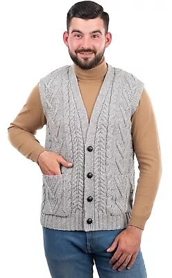 SAOL V-Neck Sweater Vest Men's 100% Merino Wool Cable Knit Sleeveless Cardigan • $77.70