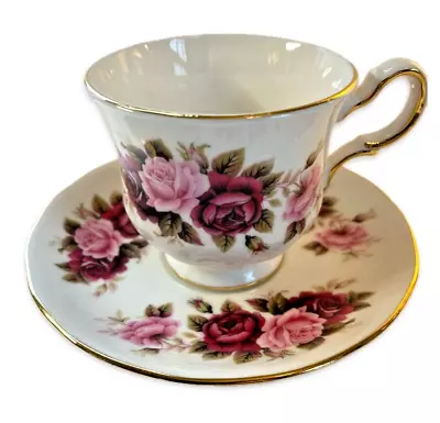 Vintage Queen Anne Rose White Teacup And Saucer Set Bone China Gold Trim England • $14.99
