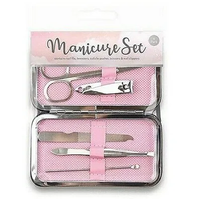 Pink Manicure Set Pedicure Nail Clippers File Tweezers Ladies Women's Case Gift  • £3.99