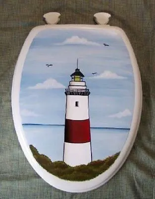 Hand Painted Toilet Seat/lighthouse/nautical/elongated/new Design • $79.95