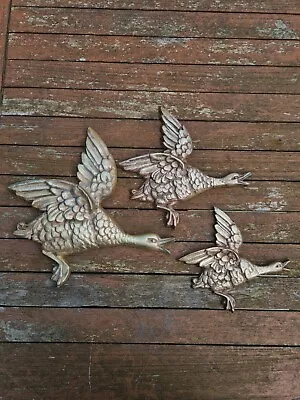 £39.99 • Buy Vintage Set Of 3 Solid Brass Wall Mounted Flying Ducks