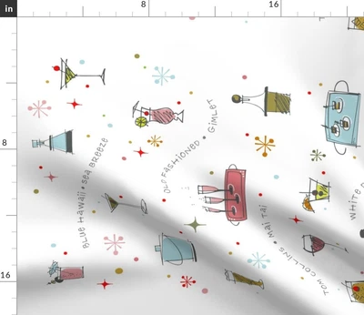 $61 • Buy Mod Cocktails Martini Champagne Happy Hour Spoonflower Fabric By The Yard