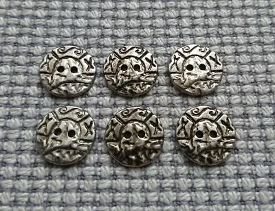 6 X Small Silver Pewter Tone Metal 2 Hole Buttons 15mm Vintage Gothic Steampunk • £1.95