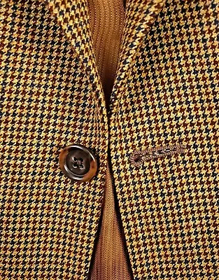 Gold Houndstooth 42R Brown & Blue Wool Sport Coat • $75