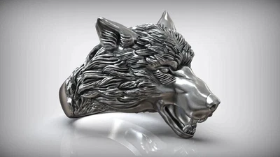 $313.83 • Buy 18 Kt Gold Silver Wolf Ring Unisex Animalier Gift Made In Italy Sculpture