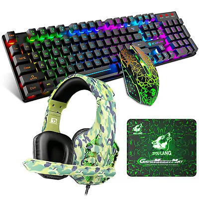 Wireless Rechargeable Gaming Keyboard Mouse And Headset + Mat Combo RGB Backlit • $30.99