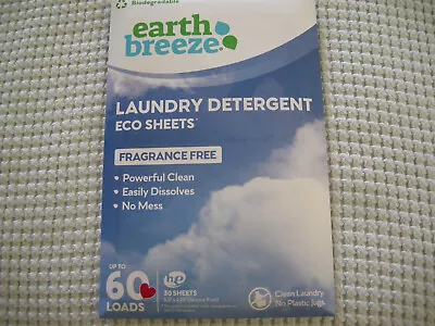 Earth Breeze Laundry Detergent 30 Eco Sheets 60 Loads Fragrance Free Clean❤️ • $6.99