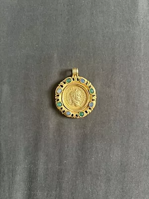 Metropolitan Museum Of Art MMA Reproduction Gem-Set Gold Pendant With Roman Coin • $250