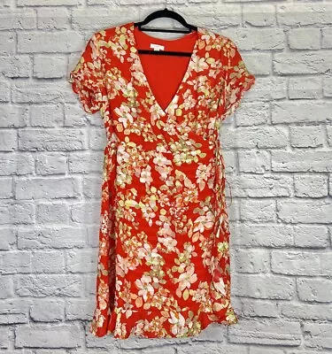 J. Jill Floral Wrap Dress Red Orange Ruffled Lined Womens Size Petite Small • $16