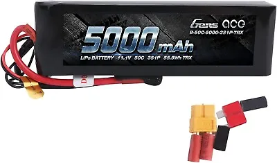 Gens Ace 5000mAh 11.1V 3S 50C 3 Cell LiPo Battery Pack With XT60 And Deans Plug • $37.49