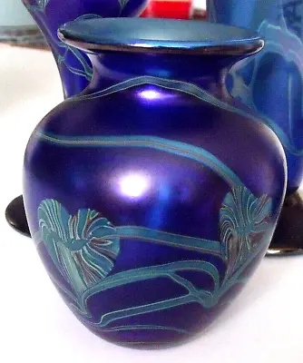 11cm Tall Okra Glass Blue Ayrum Vase  Numbered • £75