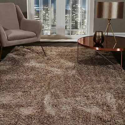 5.5cm Beige Mink Large SHAGGY Floor RUG Soft SPARKLE Shimmer Glitter Thick Pile • £20.99