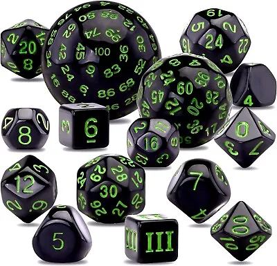 15 Pieces Complete Polyhedral Dice Set D3-D100 Game Dice Set With A Leather Draw • $39.99