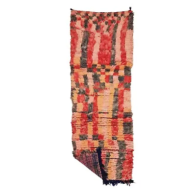 Moroccan Handmade Vintage Rug 2'4x6'6 Berber Striped Red & Black Wool Carpet • $237
