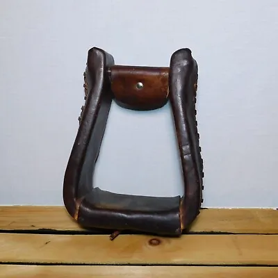 Vintage Single Western Horse Saddle Stirrup Leather Laced Man Cave Cowboy Decor • $18.88
