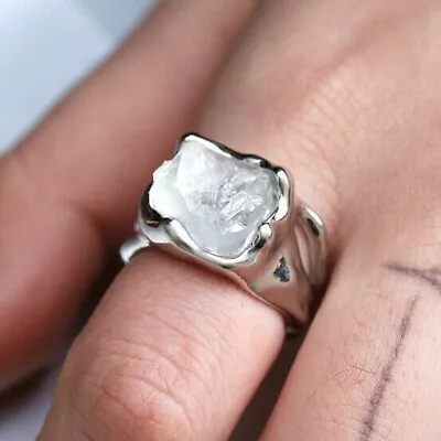 925 Sterling Silver Clear Quartz Crystal Point Wedding Engagement Ring Size 7.5 • $15.74