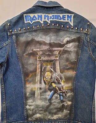 Iron Maiden Metallica Ozzy Osborne Hand Painted Studded Patched Denim Mens... • $395