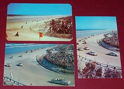 3 DAYTONA BEACH Racing AUTOMOBILE & MOTORCYCLE 1950's Color Postcards - FLORIDA • $4.99