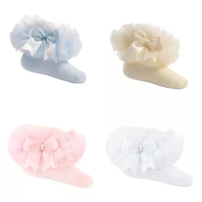 Baby Girl Tutu Socks Frilly Organza Spotty Bow Spanish Soft Touch NB - 18 Months • £5.85