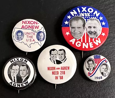 Five Nixon & Agnew Jugate Us Presidential Campaign Pin Buttons • $29.99