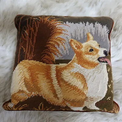 Pembroke Welsh Corgi Dog Vtg Needlepoint Tapestry Throw Pillow English Country • $88