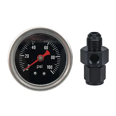 $16.19 • Buy Fuel Pressure Gauge Liquid 0-100psi Oil Pressure Gauge 1/8  NPT W/ AN 6 Adapter