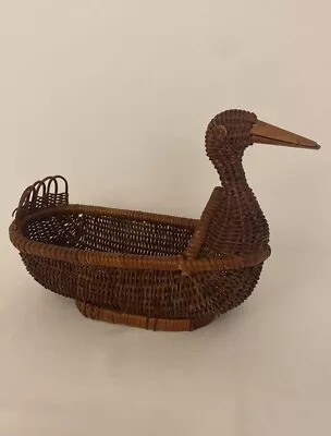 Vintage Wicker Woven Duck Basket With Wood Beak • $8.99