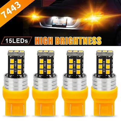 4x 7443 7440 LED Amber Yellow Turn Signal Parking DRL Side Marker Light Bulbs • $10.98