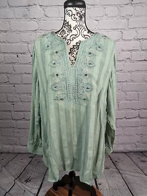 Soft Surroundings Women's Long Sleeve Beaded Front Tunic Plus Sz 1x Textured B18 • $42