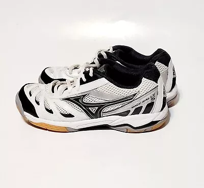 Mizuno Wave Rally 5 Athletic Volleyball Shoes White Black Silver Wms 6US 36EU • $29.98