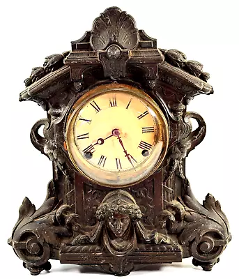 Antique 1800s Figural Metal Front Mantle Clock Repair LOVELY Muller Spelter • $124.99