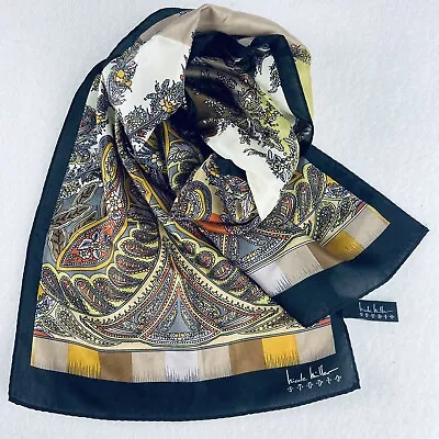 Nicole Miller 100% Silk Scarf  Rectangular Vibrant Multicolor Paisley Print • $12.50