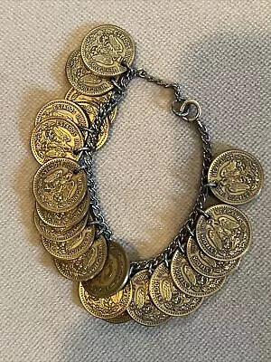 1945 Vintage Rare Bracelet 20 Centavo Mexico Coins 7” • $50