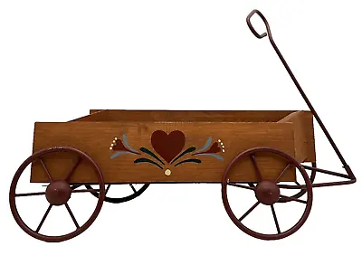 Country Cottage Wood Wagon 3D Wall Mount Curious Decor Red Metal Wheels Handle • $14.97