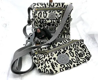 Kipling Leopard Crossbody Bag & Pouch Nylon Fabric 2 Monkey Mascots Rare • $44.99