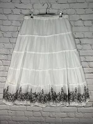 Metro Wear Women's Skirt Elastic Waist Floral Embroidered White LINED XL • $22