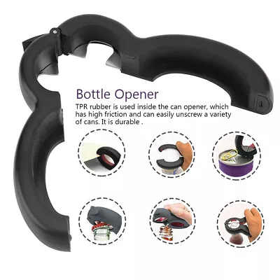 (Black）6-in-1 Multi-function Bottle Can Easy Opener Cap Jar Remover Lid Kitch AS • £10.48