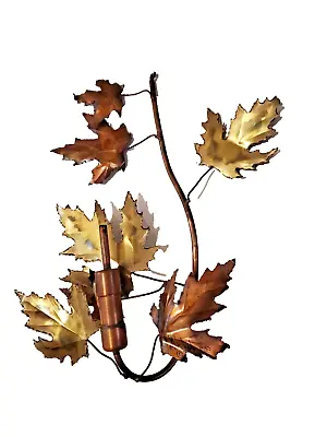 Vintage MCM Brutalist Maple Leaf Wall Sculpture Hanging Metal Oil Lamp Signed • $59.99