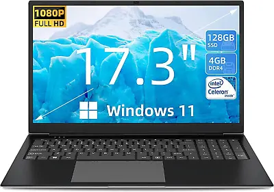 SGIN Notebook 17.3 Inch 2.8GHz Intel Celeron With Quad-Core 4GB 128GB SSD Laptop • $204.29