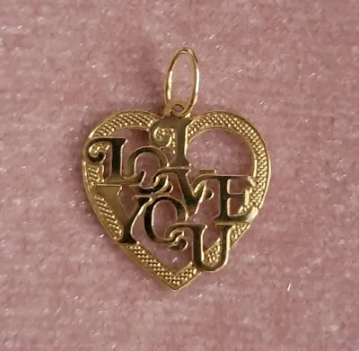 14K Gold 'I Love You' Heart Pendant Script Thin  • $65