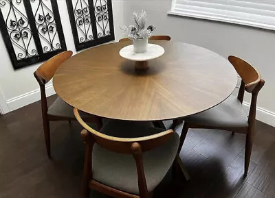 New Mid Century Modern Walnut Solid Wood Round Dining Table • $550