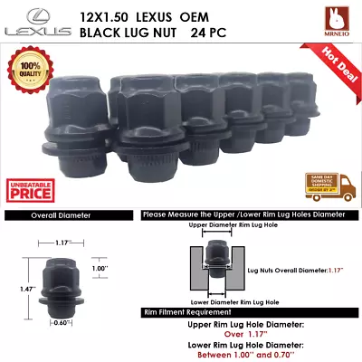 $21.49 • Buy 24pcs Lexus Gx460/gx470/lx450 12x1.5 Black Mag Seat/flat Lug Nut Fit Stock Wheel