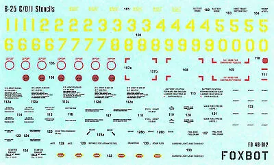 Foxbot 48-012 - Decals 1/48 Stencils For North American B-25 C/D/J Mitchell • $15.95