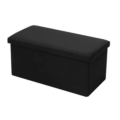 Boxsweden 76x36cm Ottoman Storage Cube Faux Linen Home Organiser/Stool Black • $45