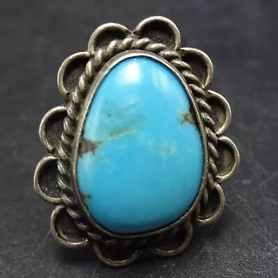 Old Pawn TURQUOISE Sterling Silver RING Size 9 Vintage Circa 1960s 6.2g • $129