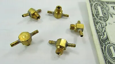 5 Miniature Solid Brass 10-32 X 1/16  Hose Barb Branch Tees Pneumatic Fittings • $8.99