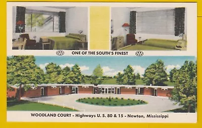 Newton Miss/ Woodland Court/ Motel/ Bedrooms/ Exterior/ Linen Postcard • $0.50