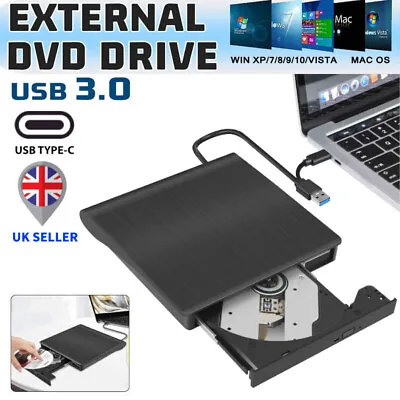 £15.99 • Buy Slim External CD DVD RW Drive USB 3.0 Writer Burner Player Disc For Laptop PC